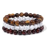 Young & Forever Reiki Crystal Beads Bracelets Original Red Tiger Eye Brown Tiger Eye Howlite Set of 3 Bracelet Set