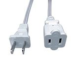 5 FT Extension Cord, White 2 Prong 
