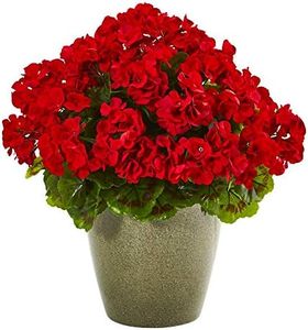 Nearly Natural 8777-RD 17in. Geranium Artificial UV Resistant (Indoor/Outdoor) Silk Plants, Red