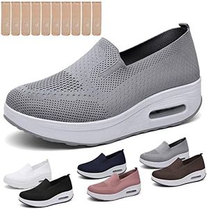 LAEFERO Women's Orthopedic Sneakers, 2023 New Air Cushion Arch Support Slip-On Mesh Walking Diabetic Casual Loafers Shoes (Gray, US 8)