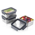 Misichao Stainless Steel Airtight Food Storage Containers with Lids - Stackable Meal Prep Food Containers for Kitchen & Pantry, Leakproof, Reusable Metal Bento Lunch Box (1100ml+1100ml+1100ml)