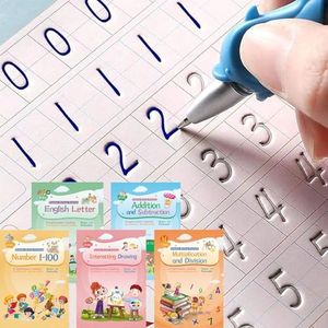 Cuadernos mágicos de escritura a mano, cuaderno de práctica de escritura a mano, ayuda para escribir, bolígrafo mágico, reutilizable, diseño de ranuras para niños (4 libros, 10.2 x 7.2 pulgadas)