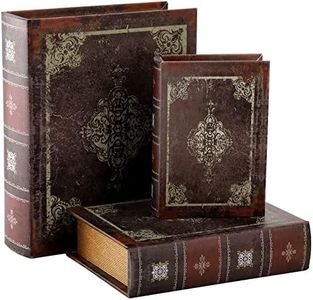 Tosnail 3 Pack Decorative Book Boxes with Magnetic Cover, Wooden Antique Book Decorations Vintage Book Storage Box - Retro Floral Pattern