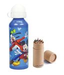 OM SUPPLIES Mickey Characters Aluminium Sports Bottle 520ml - Holiday, Back to School Water Drinking Kids Lunch Children Includes Half Size 12pcs (Mickey)