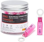 HKS 50 PCS Ring Terminals 1/2" Red 22-16 AWG - M12 - Electrical Connectors - Heat Shrink Wire Connector Kit - Tinned Red Copper - Automotive Marine Ring Connectors - Waterproof and Insulated