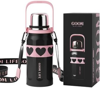 GOOM The Grip 32 oz Water Bottles for Hot and Cold Drinks,18/10 Stainless Steel Insulated Water Bottle with Lid, Carrying Strap,Strainer,7-Layer Insulation,Wide Mouth - Black, Pink