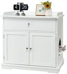 Costway Cat Litter Box Enclosure, Hidden Cat Washroom Furniture W/Drawer & 2 Doors, Indoor Cat House Storage Cabinet, Cat Litter Box Furniture Hidden, Home, Nightstand (White)