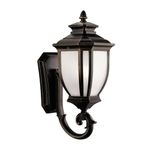 Kichler Lighting 9041RZ Salisbury 1 Light 19.25-Inch Outdoor Wall Mount Fixture with Lower Arm Mount, Rubbed Bronze with White Linen Glass