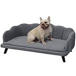 PawHut Dog Sofa for Medium, Large Dogs, Shell Shaped Pet Couch Bed with Legs, Cushion, Washable Cover - Grey