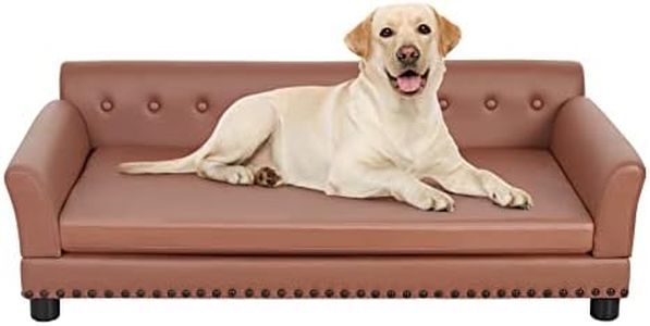 BingoPaw Large Dog Sofa Couch: Luxury Tech Leather Cloth Pet Sofa Lounge Bed for Large Dogs - Wooden Frame Raised Puppy Sofa Chair with Comfortable Cushion Mat Wine Red XL(120x75cm)