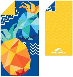SUN NINJA Microfiber Beach Towel - Sand Free, Quick Dry, Lightweight & Compact for Beach, Pool, Yoga and Camping - 63x32 inch Super Absorbent, Large Sand Free Swim Towels for Adults and Kids