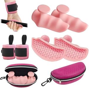 Rypt Grip for Weight Lifting, Silicone Anti-Slip Gym Grips for Men Women, Ergonomic Palm Protection Gloves for Dumbbell, Barbell, Weight Lifting and Pull-Ups（2 Pack） with 1 Pair Wrist Straps (Pink)