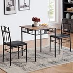 VECELO Small Dining Table Set for 2, 3 Piece Kitchen Bar Dinette Square, with PU Padded Chairs, Retro-Brown