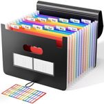 ABC life Accordion File Organizer,12 Pockets Expanding File Folder,Portable Expandable Filing Box,Desktop Accordian Folders,Plastic Colored Paper Document Paperwork Receipt Organiser(A4/Letter Size)