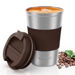 Hestiasko 13 oz Coffee Mug, Double Walled Vacuum Travel Mug, Leakproof Travel Coffee Mug with Lid, 304 Stainless Steel Insulated Coffee Mug for Hot Ice Coffee Cola Milk Tea(380ml, Silver）