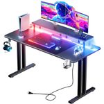 HLDIRECT 47 Inch Gaming Desk with LED Lights & Power Outlet, Computer Gamer Desk with Monitor Stand, Ergonomic Carbon Fiber Gaming Table Home Office Desk with Cup Holder (47INCH)