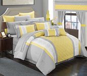 Chic Home Yellow Bed in a Bag Comforter Set, King Size (24 Pieces), Danielle - Pintuck Embroidery Colorblock Bedding - Comforter, Sheets, Shams, Bed Skirt, Pillowcases, Valances, Curtain Ties & Pillow