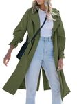 Tankaneo Women's Long Trench Coat Double Breasted Classic Lapel Oversized Windproof Overcoat Outerwear with Belt, Army Green, Large