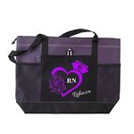 Personalized Nurse Tote Bag, Medical Zippered Tote Bag with Mesh Pocket Shoulder Bag, RN, LPN, CNA, PA, EMT (Purple)