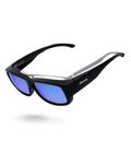 Meeloog Polarized Fit Over Glasses Sunglasses For Men, Rectangle Wrap Around Sun Glasses for Driving Riding Fishing MST0006, P1 Black Frame/Blue Mirrored Lens, One Size