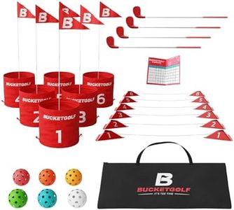 bucketgolf Game 6 Hole Bundle with Clubs - The Best Backyard Golf Game for All Ages and Levels Adults, Kids, Families, Schools, Yards, Parks, Beaches, Vacation. (4 Clubs (4 RH))