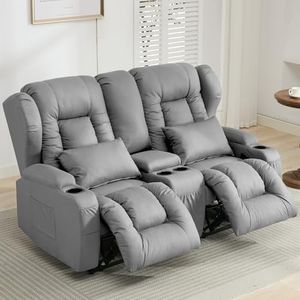 SAMERY 65.5" RV Loveseat Recliner Double Recliner RV Sofa & Console | Wall Hugger Reclining RV | RV Theater Seats | RV Couch | RV Theater Seating | RV Furniture, Home Theater Seating… (Light Gray)