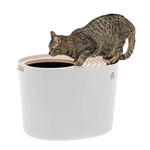 IRIS USA Large Stylish Round Top Entry Cat Litter Box with Scoop, Curved Kitty Litter Pan with Litter Particle Catching Grooved Cover and Privacy Walls, White/Beige,L (Pack of 1)