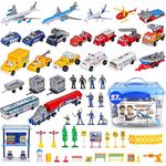 Liberty Imports Kid's Airport Playset in Storage Bucket with Toy Airplanes, Play Vehicles, Police Figures, and Accessories (57 Pieces)