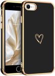 VENINGO iPhone SE Case 2022/iPhone SE Case 2020/iPhone 8 Case/iPhone 7 Case, Heart Pattern Cute Slim Shockproof TPU Bumper Non-Slip Lightweight Protective Phone Cover for iPhone 7/8/SE, Black