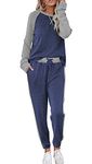 Ekouaer Women's 2 Piece Outfits Set Long Sleeve Sweatsuits Sets Soft Jogger Sets with Pockets Navy