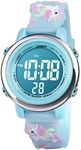 Vicloon Kids Watch, Toddler Digital Watch, Digital Watch LED Electrical Watches 7 Color Lights Watch with Alarm Stopwatch Unicorn Valentine's Day Gift for 3-10 Year Girls (Light Blue)