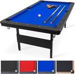 GoSports Mid-Size 7 ft x 3.9 ft Billiards Game Table - Foldable Design, Includes Full Set of Pool Balls, 2 Cue Sticks, Chalk, and Felt Brush - Blue