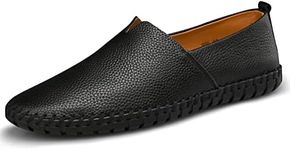 LUODENGLANG Men's Genuine Leather Loafer Shoes Slip On Soft Breathable Handmade Stitching Fashion Casual Shoes Lightweight Driving Dress Shoe, Black, 7