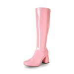 DREAM PAIRS Women's Gogo Boots, Square Toe Chunky Heel Knee High Fall Boots Disco Shoes for Women,Size 7,Pink-Pat,SDKB2231W