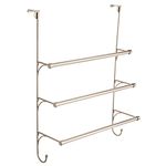 Franklin Brass 193153-FN Over The Door Triple Towel Rack with Hooks, Flat Nickel, 18.6 x 8.3 inches