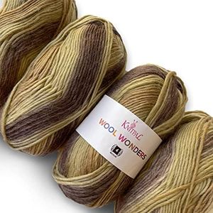 Wool Wonders Yarn for Crocheting, 4 Skeins, 640Yds/400G, Free Patterns - Wool Yarn for Knitting - Aran/Heavy #4 Medium Worsted Weight - Chocolate Almond