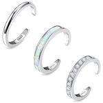 Thunaraz Toe Rings 925 Sterling Silver Toe Rings for Women CZ Band Opal Toe Rings Adjustable Toe Rings Summer Beach Open Toe Rings Foot Jewelry