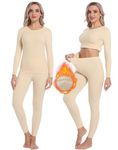 INNERSY Womens Base Layer Tops & Leggings Ladies Thermal Underwear Set Long Sleeve Warm Pjs (M, Warm Beige)