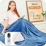 Mia&Coco Electric Heated Blanket Throw Flannel Sherpa Fast Heating 180x130cm, 10 Heat Levels & Up-to-9-Hours Auto-Off Timer & LED Display, for Home Office Use, Machine Washable, ETL Certified, Blue