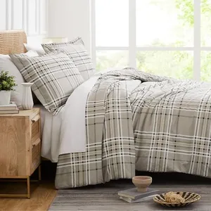 Southshore Fine Living, Inc. 3-Piece California King Size Comforter Set with 2 Pillow Shams, Cozy Double Brushed Microfiber, Down Alternative Comforter, King/California Size, Mocha Beige Plaid