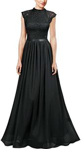 Miusol Women's Formal Sleeveless Floral Lace Bridesmaid Party Maxi Dress, Black, Medium