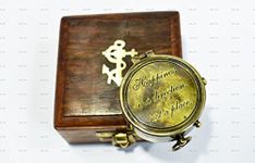 Sailor's Art Happiness is a Direction Not a Place Quote Personalised Antique Brass Compass 2" with Wooden Box