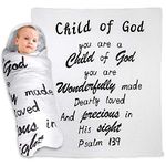 YLOVAN Baby Muslin Swaddle Blankets - ‘Child of God’ Quote - Christening, Baptism, Baby Shower, Godchild Gift for Newborn Boys and Girls (White, 47''x47'')