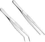 Bent Tweezers Blunt Tweezers, 14cm/5.5in Stainless Steel Professional Non-Slip Short Straight Tweezers, Small Angled Tweezers Set for Aquatic Pets, Corals, Crafting Cooking Repairing(2Pcs)