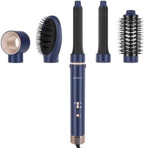 IG INGLAM MegaAIR Styler, 5 in-1 Professional Interchange Hair Dryer Brush 110,000 RPM Brushless BLDC Motor Ionic Hot Air Brush Volumizing and Shape, Prussian Blue