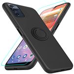 for Consumer Cellular ZMAX 5G Z7540 Mobile Phone Case with Glass Screen Protector, 360° Rotatable Ring Holder Magnetic Kickstand/Stand Silicone TPU Shockproof Protective Cover for ZTE ZMax 5G - Black