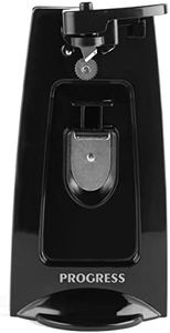 Progress EK4634P 3-in-1 Electric Tin Can Opener - Bottle Opener, Knife Sharpener, Stainless Steel Blade, Hands-Free, Arthritis and Seniors, Automatic, Safe Cleaning, Quick and Easy, Black, 70 W