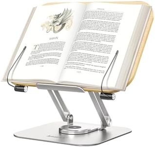 Amasrich Book Reading Stand, Book Holder Hands Free, Adjustable Cookbook Large Document Holders for Desk with 360° Rotating Base & Page Clips, Foldable Desktop Stand for Desk, Kids,Notebook,Textbook