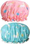 Tbestmax 2 Pcs Unicorn Shower Caps Bath Caps Reusable Waterproof Double Layers for Women Hair Protection EVA Plastic Lace Elastic Band Hat Environmental