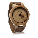 Angie Wood Creations Bamboo Men’s Watch with Deer Engraving and Leather Strap